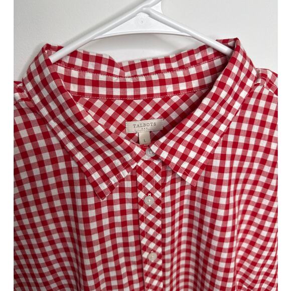 Talbots red gingham button-down shirt blouse holiday preppy size large - Picture 6 of 13